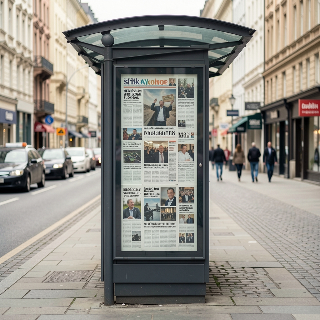 Naslovnice novina složene na kiosku s različitim naslovima